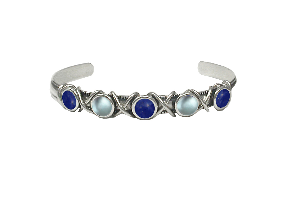 Sterling Silver Cuff Bracelet With Lapis Lazuli And Blue Topaz